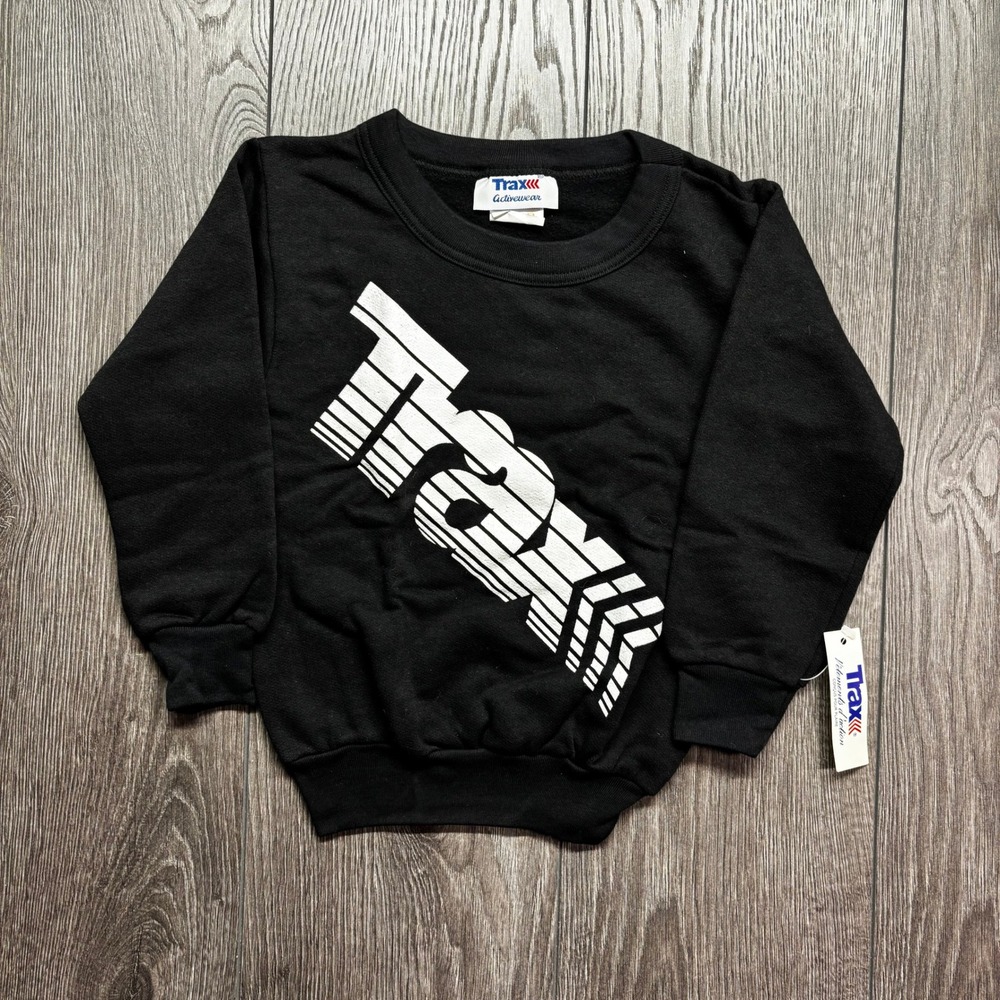 Trax Vintage Activewear Kids Black Graphic Logo Crewneck Sweatshirt Size 6 New